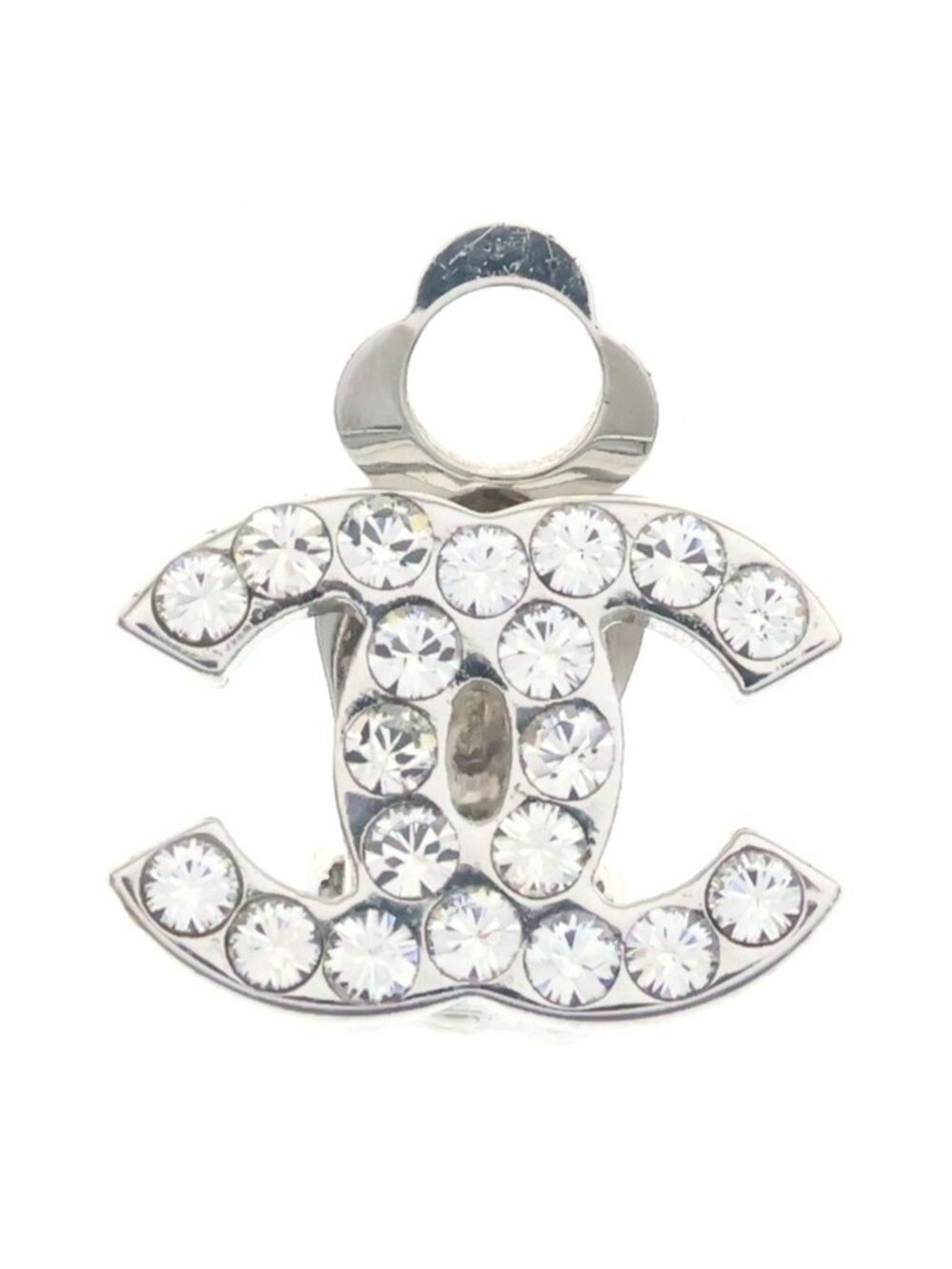 Chanel CC Logo Rhinestone Earrings Silver